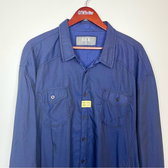 NWT BKE Buckle Easy Care Casual Navy Blue Button Down Shirt Mens XXXL 3XL Work - Picture 4 of 12